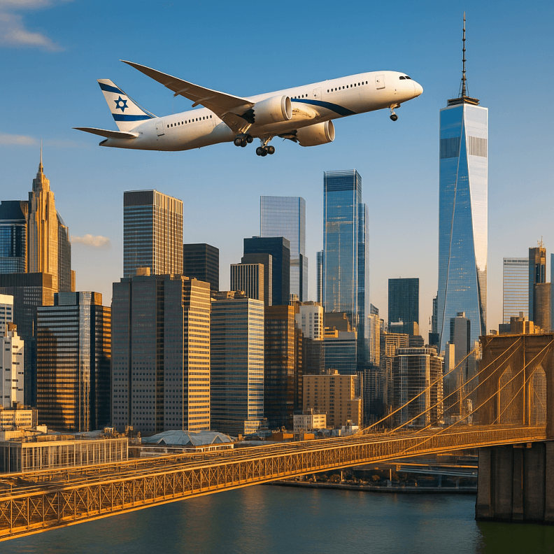 El Al plane arriving in NYC for Israeli investors seeking real estate attorney services